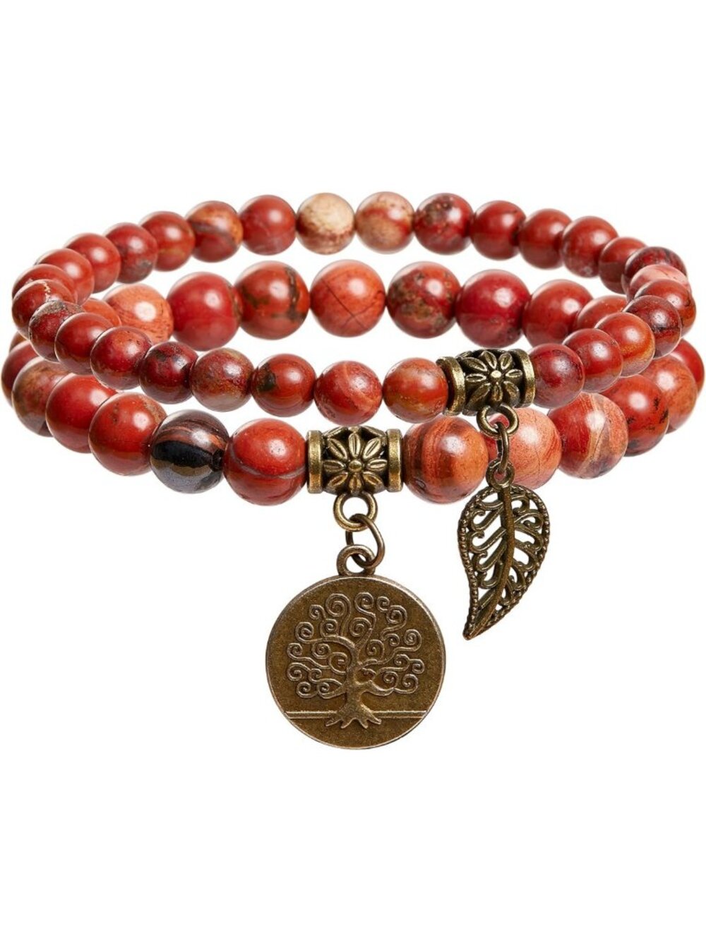 Natural Semi Precious Gemstone Beads Bracelet - Tree Leaf Charm Reiki Energy